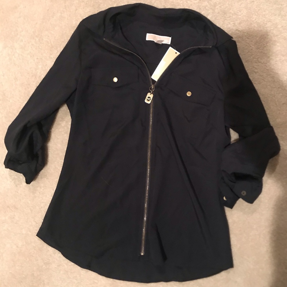 Michael Kors navy top with zipper in the front